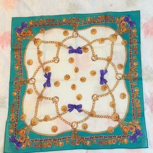 Celine Teal and Gold Chain Pattern Scarf Cotton